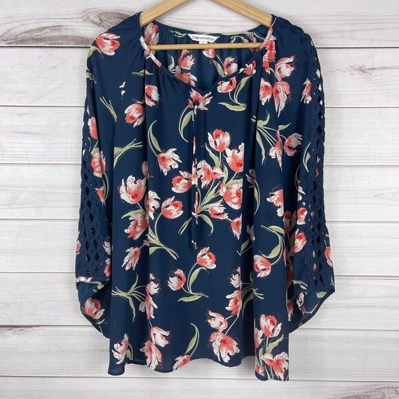 Women's Counterparts Navy Floral Blouse‎ XL - Picture 1 of 5